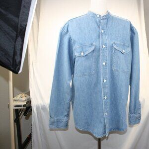 GAP Mens S Band Collar 2 Front Pockets Light Demin Long Sleeve